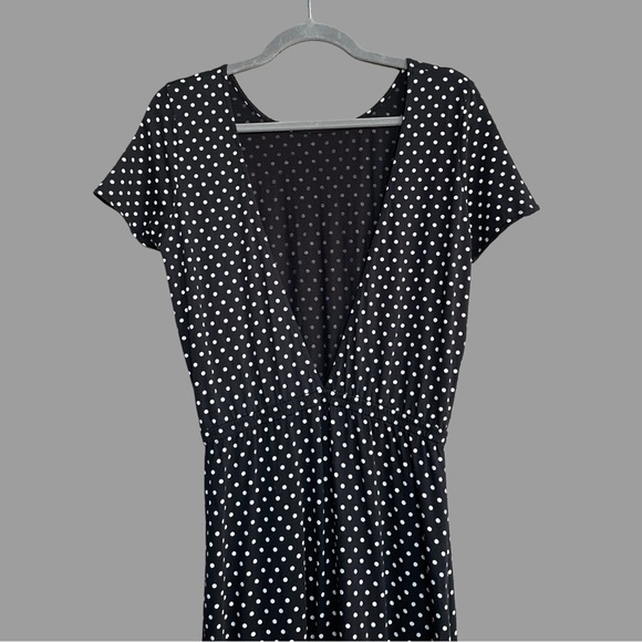 SEZANE Black & White Polka Dot Printed Open Back Organic Cotton Luce Midi Dress - Picture 8 of 14